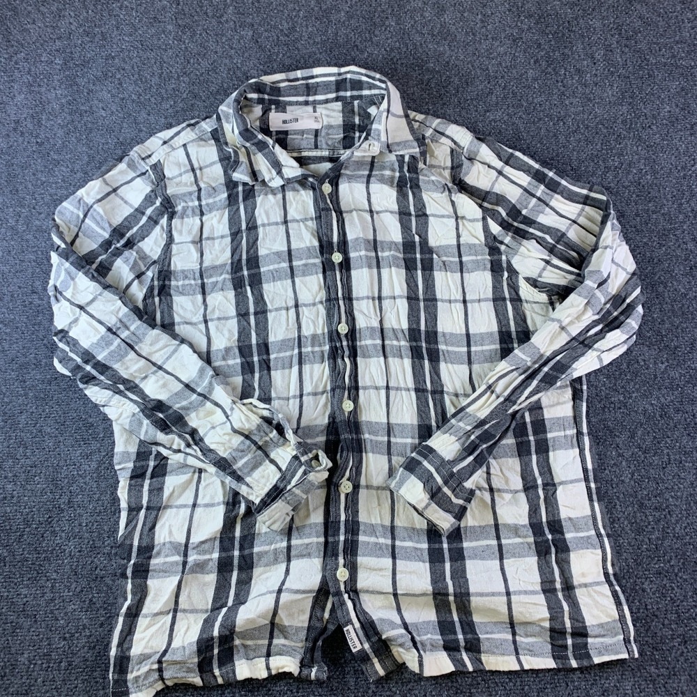 Hollister Button Up Shirt Mens XL Black White Plaid Good Cotton Long Sleeve